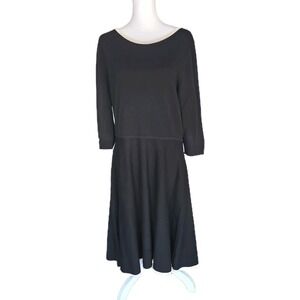 Talbots A-Line Dress Womens XL Black Stretch Knit White Trim Casual Career Work